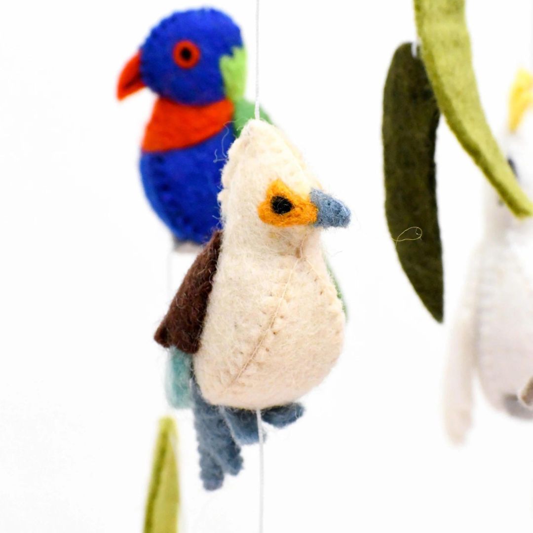 Baby Cot Mobile - Australian Birds - Cockatoo, Lorikeet, Galah and Kookaburra